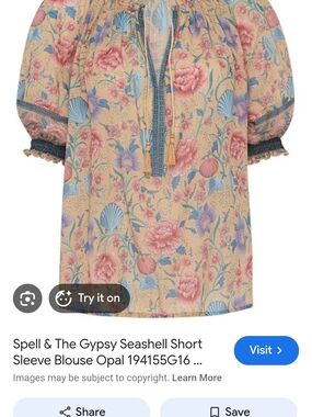 New Spell Opal Floral & Seashell Peasant Blouse Seahorse